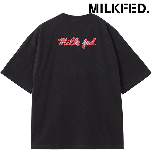 ミルクフェド MILKFED. アイシングロゴ エンブロイダリー ワイド ショートスリーブTシャツ [103251011010 SS25] ICING LOGO EMBROIDERY WIDE S/S TEE レディース 半袖 ワイドシルエット BLACK 【メール便配送】