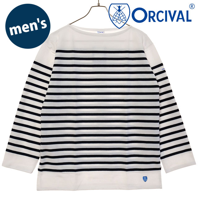 オーシバル ORCIVAL ボートネック ロングスリーブプルオーバー [#6101 SS25] BOAT NECK L/S P.O. メンズ トップス カットソー 長袖Tシャツ ボーダー WHITE/PIRATE 正規取扱店