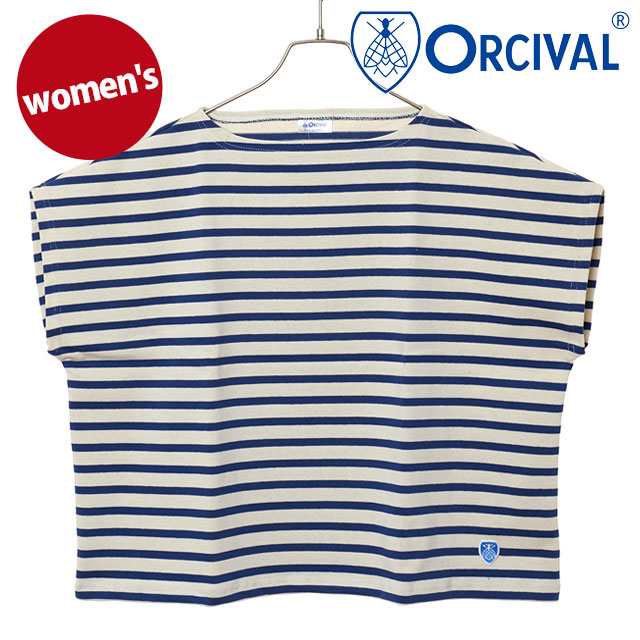 オーシバル ORCIVAL フレンチスリーブ ボートネック プルオーバー [#B271 SS25] FRENCH SLEEVE BOAT NECK P.O. レディース トップス カットソー 半袖Tシャツ ボーダー ECRU/INDIGO 【メール便配送】 正規取扱店