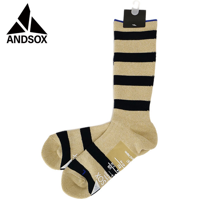 アンドソックス ANDSOX サポートパイルクルー ストライプ [26478/26479 SS25] SUPPORT PILE CREW STRIPE メンズ・レディース 靴下 クルーソックス ボーダー 滑り止め付き 日本製 WHITE/NAVY 【メール便配送】 正規取扱店