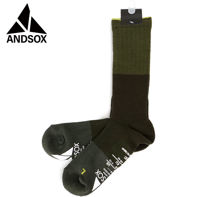 アンドソックス ANDSOX サポートパイルクルー [26496/26497 SS25] SUPPORT PILE CREW メンズ・レディース 靴下 クルーソックス 滑り止め付き 日本製 OLIVE 【メール便配送】 正規取扱店