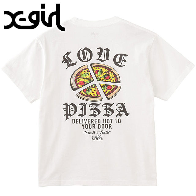 エックスガール X-girl ピースピザ ショートスリーブ Tシャツ [105251011015 SS25] PEACE PIZZA S/S TEE レディース トップス 半袖 バックプリントティー WHITE 【メール便配送】 正規取扱店
