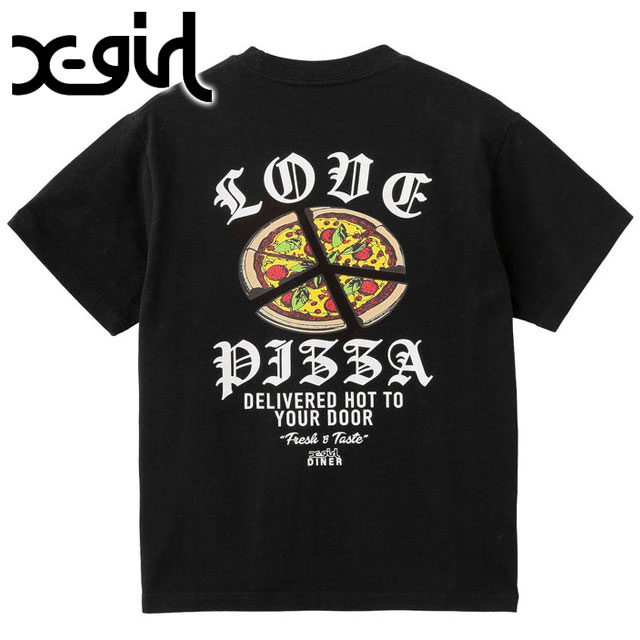 エックスガール X-girl ピースピザ ショートスリーブ Tシャツ [105251011015 SS25] PEACE PIZZA S/S TEE レディース トップス 半袖 バックプリントティー BLACK 【メール便配送】 正規取扱店