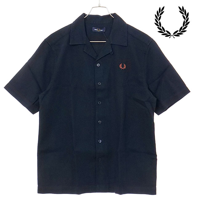フレッドペリー FRED PERRY ピケ テクスチャードリヴィアカラーシャツ [M7774-248 SS25] PIQUE TEXTURE REVERE COLLAR SH メンズ トップス 半袖 オープンカラーシャツ NAVY 正規取扱店