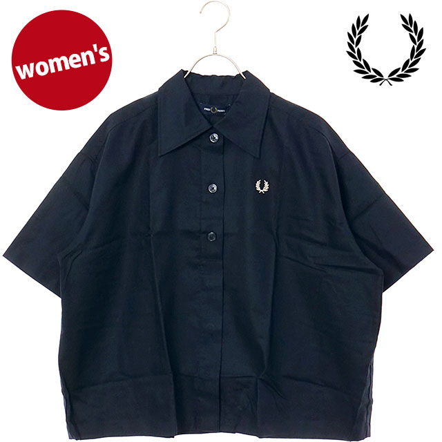 フレッドペリー FRED PERRY プラケットディテールシャツ [G9176-608 SS25] PLACKET DETAIL SHIRT レディース トップス 半袖 ブラウス NAVY 【メール便配送】 正規取扱店