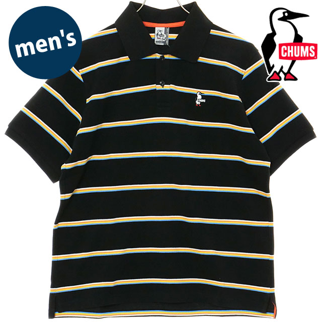 チャムス CHUMS ブービーボーダーポロシャツ [CH02-1241 SS25] M Booby Border Polo Shirt メンズ 半袖 鹿の子 Black-Sunset