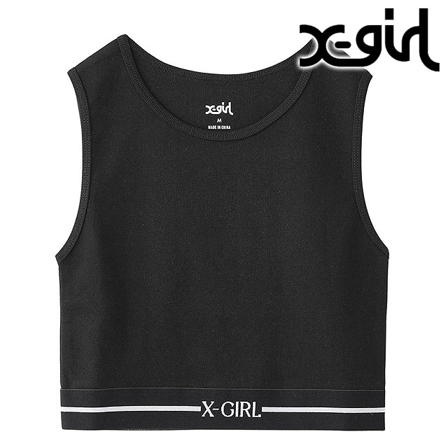 エックスガール X-girl ロゴアンドストライプ タンクトップ [105252013024 SU25] LOGO AND STRIPE TANK TOP レディース クロップ丈 ショート丈 xgirl BLACK ブラック 黒【メール便配送】