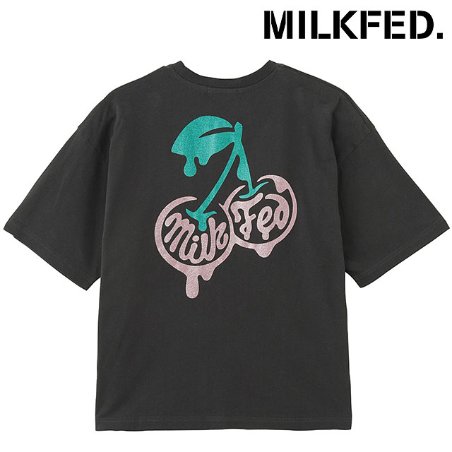 ミルクフェド MILKFED. グリッターメルティチェリーズ ショートスリーブTシャツ [103252011005 SU25] GLITTER MELTY CHERRIES S/S TEE レディース カットソー 半袖 CHARCOAL 【メール便配送】