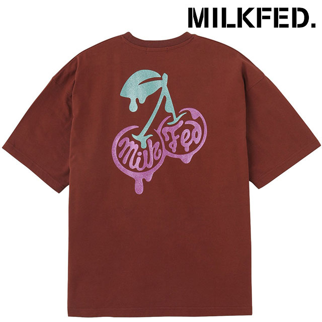 ミルクフェド MILKFED. グリッターメルティチェリーズ ショートスリーブTシャツ [103252011005 SU25] GLITTER MELTY CHERRIES S/S TEE レディース カットソー 半袖 BROWN 【メール便配送】