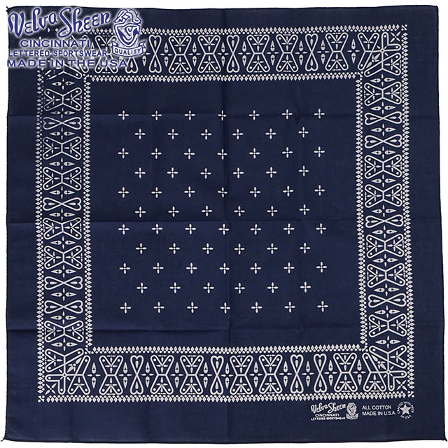 ベルバシーン VELVA SHEEN バンダナ クロス [161516 SS25] BANDANNA (CROSS)　MADE IN USA メンズ・レディース アメリカ製 大判 ハンカチ スカーフ NAVY 【メール便配送】 正規取扱店