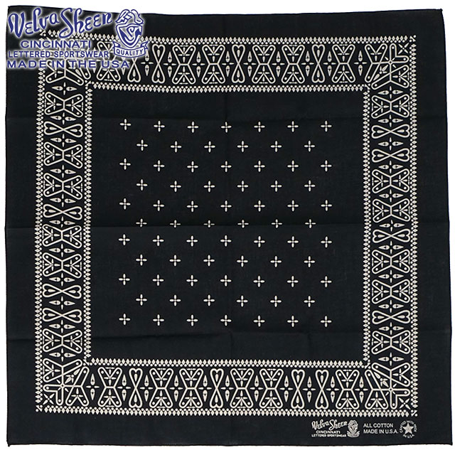ベルバシーン VELVA SHEEN バンダナ クロス [161516 SS25] BANDANNA (CROSS)　MADE IN USA メンズ・レディース アメリカ製 大判 ハンカチ スカーフ BLACK 【メール便配送】 正規取扱店