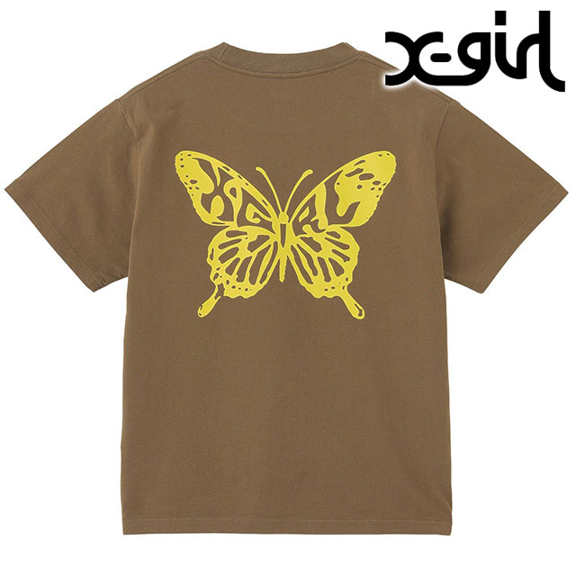 エックスガール X-girl バタフライシルエットロゴ ショートスリーブTシャツ [105252011022 SU25] BUTTERFLY SILHOUETTE LOGO S/S TEE レディース 半袖 xgirl BROWN ブラウン 茶 【メール便配送】
