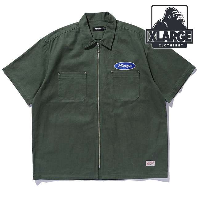 エクストララージ XLARGE ジップアップ ショートスリーブ ワークシャツ [101252014001 SU25] ZIP UP S/S WORK SHIRT メンズ x-large エックスラージ 半袖 カジュアルシャツ GREEN