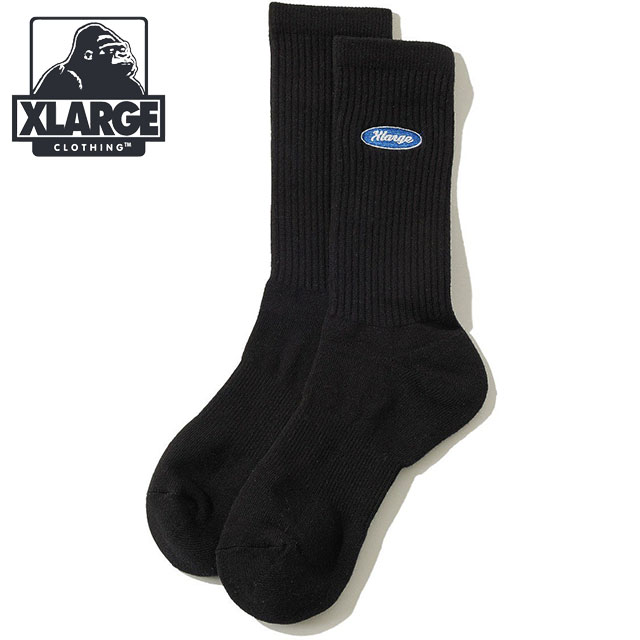 エクストララージ XLARGE オーバルロゴ エンブロイダード ソックス [101252054006 SU25] OVAL LOGO EMBROIDERED SOCKS メンズ x-large エックスラージ 靴下 クルーソックス 1足 BLACK 【メール便配送】 正規取扱店