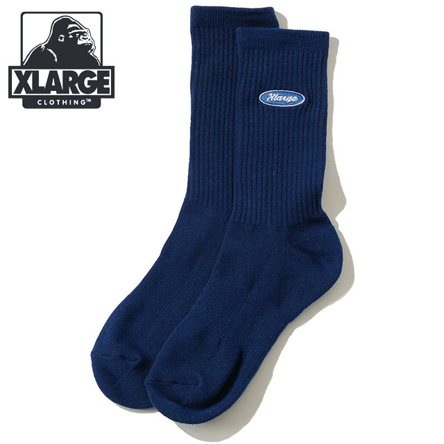 エクストララージ XLARGE オーバルロゴ エンブロイダード ソックス [101252054006 SU25] OVAL LOGO EMBROIDERED SOCKS メンズ x-large エックスラージ 靴下 クルーソックス 1足 NAVY 【メール便配送】 正規取扱店