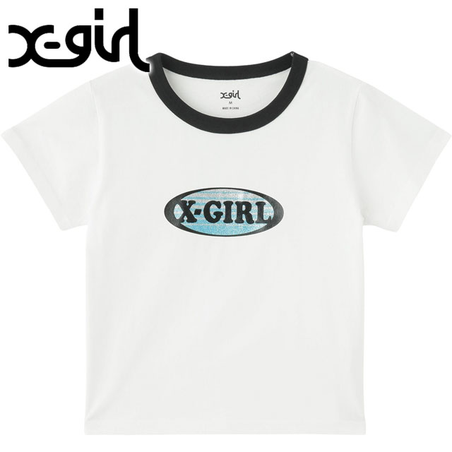 エックスガール X-girl グラデーショングリッターオーバルロゴ ショートスリーブベビーTシャツ [105252011012 SU25] GRADATION GLITTER OVAL LOGO S/S BABY TEE レディース 半袖 xgirl WHITE 【メール便配送】