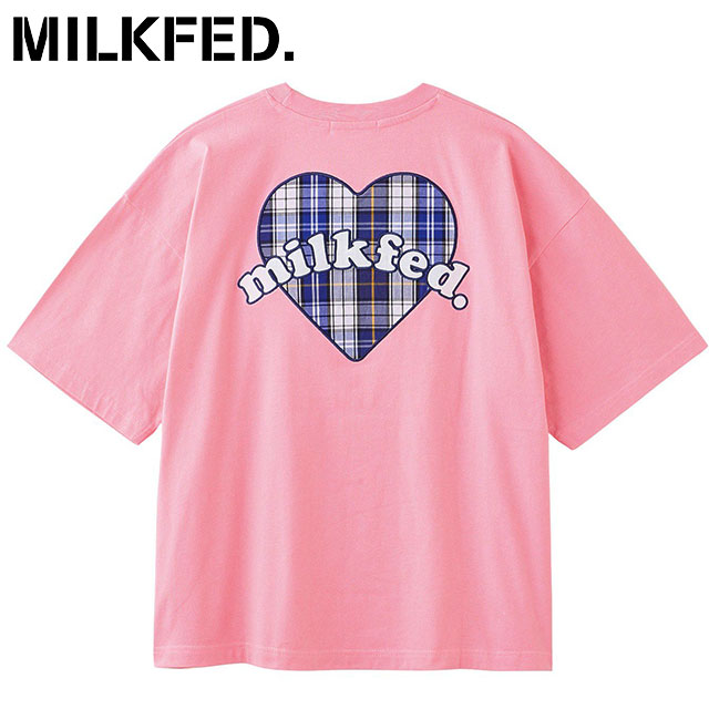 ミルクフェド MILKFED. プレイドハート ワイドショートスリーブTシャツ