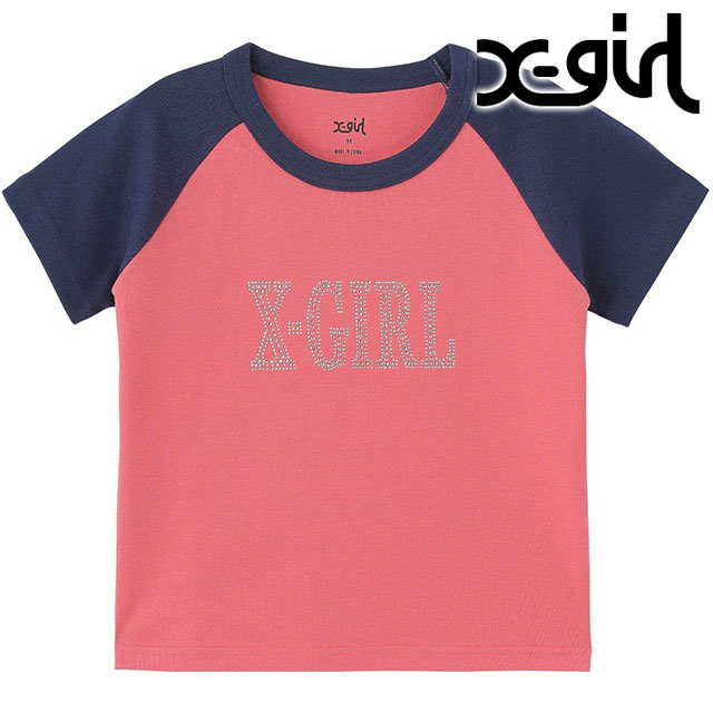 エックスガール X-girl ラインストーン ローマンタイロゴ ラグランショートスリーブベビーTシャツ [105252011029 SU25] RHINESTONE ROMAN TYPE LOGO RAGLAN S/S BABY TEE レディース トップス 半袖 xgirl PINK ピンク 【メール便配送】 正規取扱店