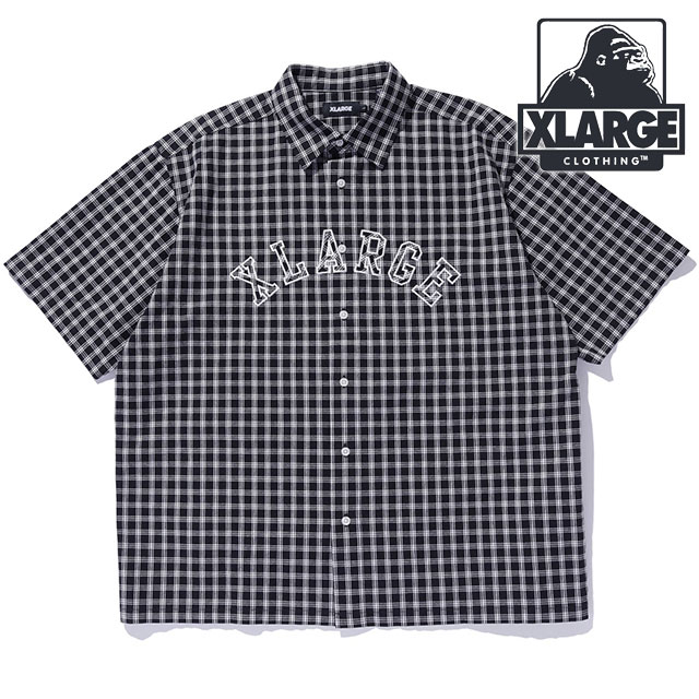 エクストララージ XLARGE パッチロゴ プレイド ショートスリーブシャツ [101252014004 SU25] PATCH LOGO PLAID S/S SHIRT メンズ x-large エックスラージ 半袖 チェック柄 BLACK