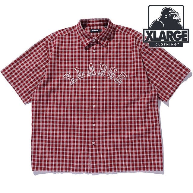 エクストララージ XLARGE パッチロゴ プレイド ショートスリーブシャツ [101252014004 SU25] PATCH LOGO PLAID S/S SHIRT メンズ x-large エックスラージ トップス 半袖 チェック柄 RED 正規取扱店