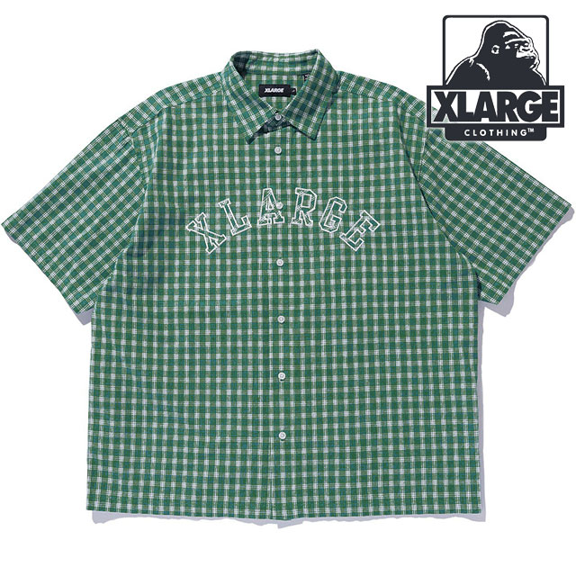 エクストララージ XLARGE パッチロゴ プレイド ショートスリーブシャツ [101252014004 SU25] PATCH LOGO PLAID S/S SHIRT メンズ x-large エックスラージ 半袖 チェック柄 GREEN