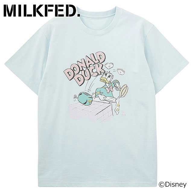ミルクフェド MILKFED. ドナルドダック / クッキング ショートスリーブTシャツ [103252011024 SS25SPOT] DONALD DUCK / COOKING S/S TEE レディース カットソー 半袖 Disney ディズニー LtBLUE 【メール便配送】
