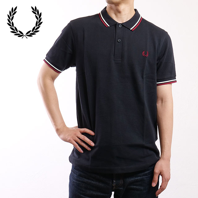 FRED PERRY ポロシャツ ブラック　深赤 フレッドペリー FRED PERRY ポロシャツ ツイン ティップド