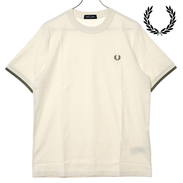 フレッドペリー FRED PERRY ティップド カフ ピケシャツ [M4654-760 SS25Q2] TIPPED CUFF PIQUE SHIRT メンズ トップス 半袖Tシャツ LIGHT-ECRU 【メール便配送】 正規取扱店