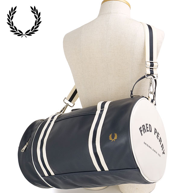 フレッドペリー FRED PERRY クラシック バレルバッグ [L7255-635 SS25Q2] CLASSIC BARREL BAG メンズ・レディース 鞄 ボストンバッグ NAVY-ECRU 正規取扱店