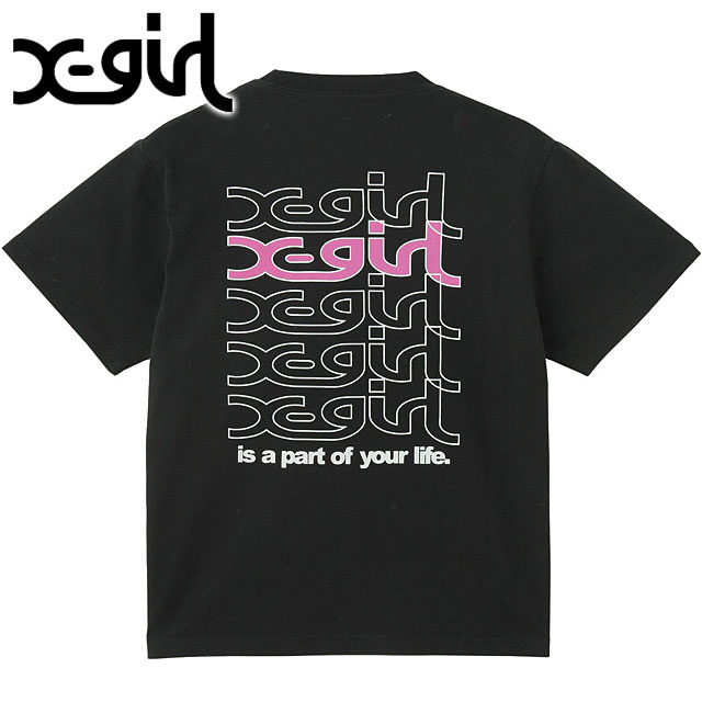 エックスガール X-girl リピートミルズロゴ ショートスリーブTシャツ [105252011005 SU25] REPEAT MILLS LOGO S/S TEE レディース トップス 半袖 xgirl BLACK ブラック 黒 【メール便配送】 正規取扱店