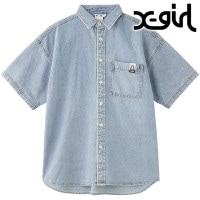 エックスガール X-girl フェイスラベルライトデニム ショートスリーブシャツ [105253014001 FW25] FACE LABEL LIGHT DENIM S/S SHIRT レディース 