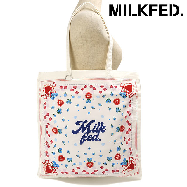ミルクフェド MILKFED. フラワーパターンバンダナバッグ [103253053001 FW25] FLOWER PATTERN BANDANA BAG レディーストートバッグ 肩掛け OFF-WHITE