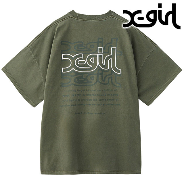 エックスガール X-girl オーバープリントミルズロゴ ショートスリーブビッグティードレス [105253041006 FW25] OVER PRINT MILLS LOGO S/S BIG TEE DRESS レディース Xgirl Tシャツワンピース 半袖 OLIVE