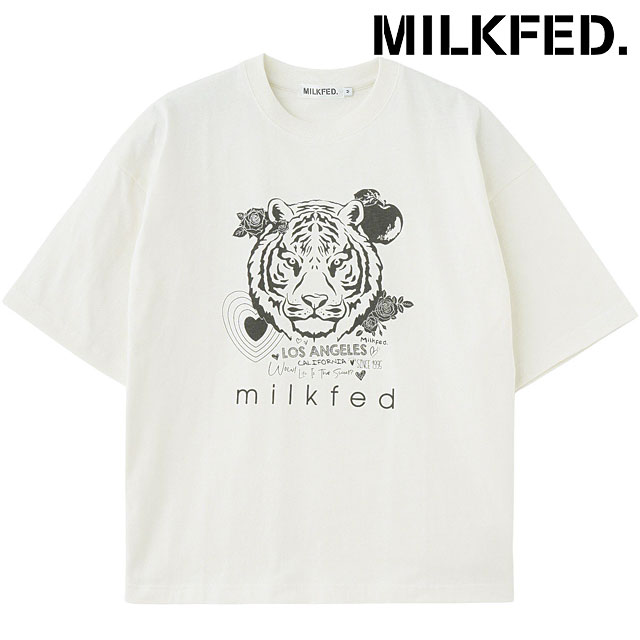ミルクフェド MILKFED. タイガーショートスリーブティー [103253011005 FW25] TIGER S/S TEE レディース トップス 半袖Tシャツ OFF-WHITE 【メール便配送】 正規取扱店