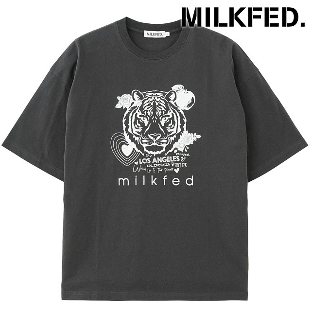 ミルクフェド MILKFED. タイガーショートスリーブティー [103253011005 FW25] TIGER S/S TEE レディース 半袖Tシャツ CHARCOAL 【メール便配送】