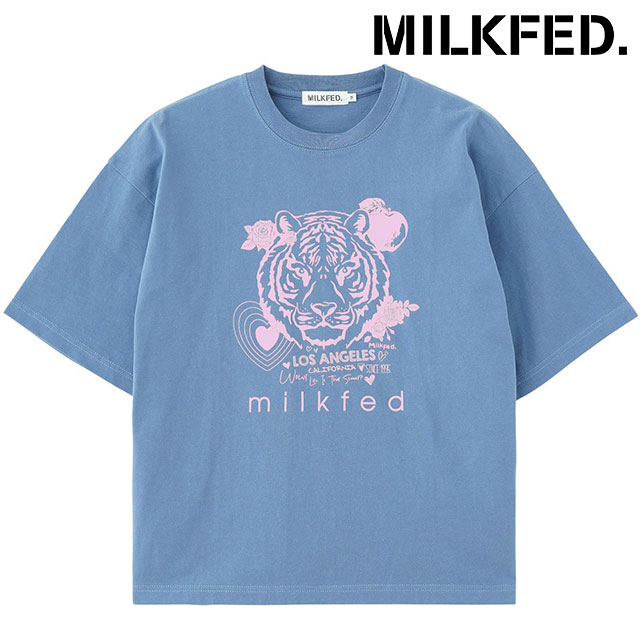 ミルクフェド MILKFED. タイガーショートスリーブティー [103253011005 FW25] TIGER S/S TEE レディース 半袖Tシャツ BLUE 【メール便配送】