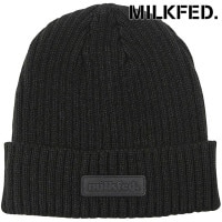 ミルクフェド MILKFED. ラバーパッチニットキャップ [103253051003 FW25] RUBBER PATCH KNIT CAP レディース 帽子 ニット帽 ビーニー フリーサイズ BL