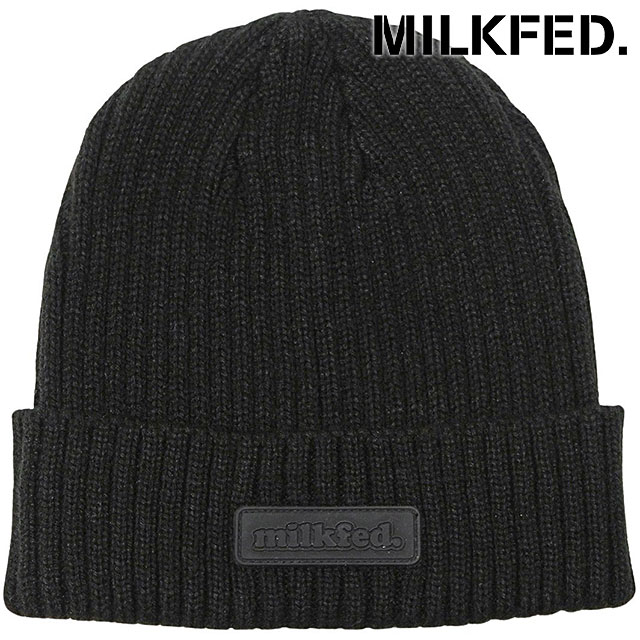 ミルクフェド MILKFED. ラバーパッチニットキャップ [103253051003 FW25] RUBBER PATCH KNIT CAP レディース 帽子 ニット帽 ビーニー フリーサイズ BLACK 【メール便配送】 正規取扱店