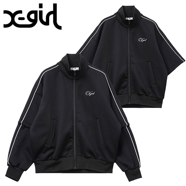 エックスガール X-girl ペンシルスクリプトロゴ ツーウェイトラックジャケット [105253012010 FW25] PENCIL SCRIPT LOGO 2WAY TRACK JACKET レディース Xgirl トップス トラックトップ ブルゾン 袖取り外し可能 BLACK 正規取扱店