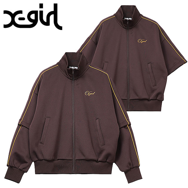 エックスガール X-girl ペンシルスクリプトロゴ ツーウェイトラックジャケット [105253012010 FW25] PENCIL SCRIPT LOGO 2WAY TRACK JACKET レディース Xgirl トラックトップ ブルゾン 袖取り外し可能 BROWN