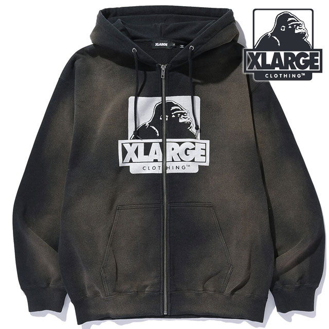 エクストララージ XLARGE ディスチャージプリンテッドOG ジップフーデッドスウェットシャツ [101253012005 FW25] DISCHARGE PRINTED OG ZIP HOODED SWEATSHIRT メンズ プルオーバーパーカー BLACK