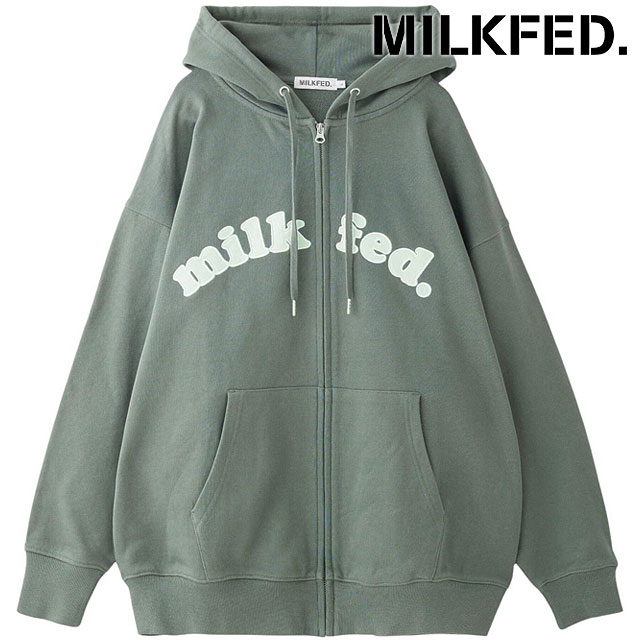 ミルクフェド MILKFED. アーチクーパーロゴ ジップアップフーディー [103253012001 FW25] ARCH COOPER LOGO ZIP UP HOODIE レディース トップス フルジップパーカー 羽織り ゆったり OLIVE 正規取扱店