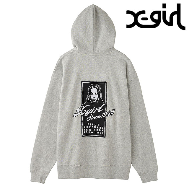 エックスガール X-girl フェイスボックスパッチ ジップアップスウェットフーディー [105253012005 FW25] FACE BOX PATCH ZIP UP SWEAT HOODIE レディース xgirl フルジップ パーカー ASH