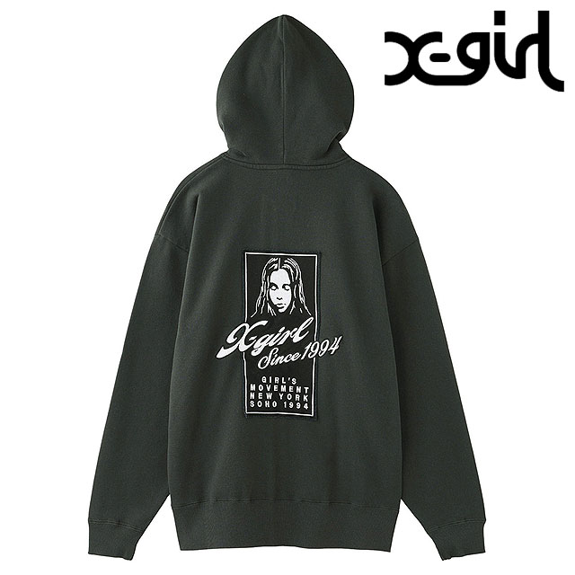 エックスガール X-girl フェイスボックスパッチ ジップアップスウェットフーディー [105253012005 FW25] FACE BOX PATCH ZIP UP SWEAT HOODIE レディース xgirl フルジップ パーカー CHARCOAL