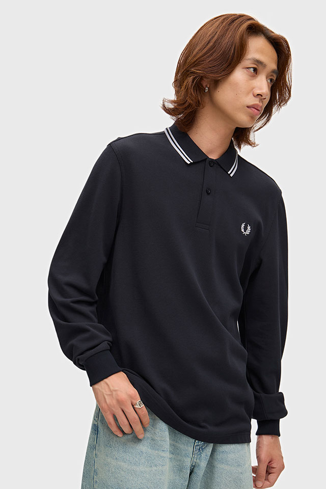 フレッドペリー FRED PERRY ポロシャツ ロングスリーブ ツインティップド フレッドペリーシャツ [M3636-238 FW25] LONG SLEEVE TWIN TIPPED FRED PERRY SHIRT メンズ トップス 長袖 鹿の子 NAVY/WHITE 正規取扱店