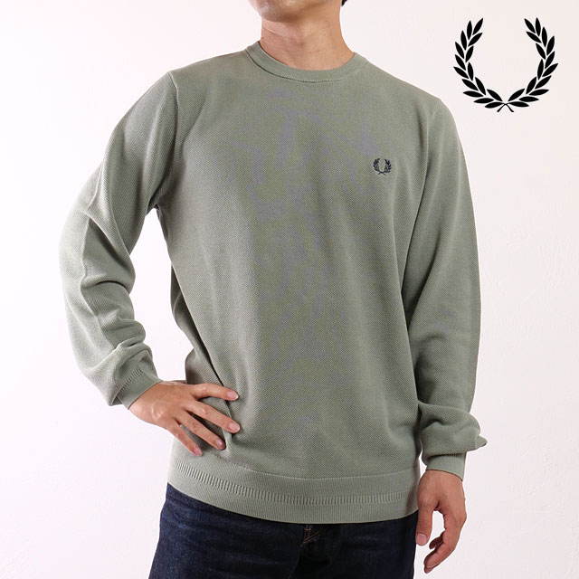 【SALE】フレッドペリー FRED PERRY メンズ ピケステッチジャンパー [K1309-Z16 FW25]　フレッド・ペリー FREDPERRY PIQUE STITCH JUMPER トップス セーター クルーネックニット BAYLEAF 正規取扱店【ts】