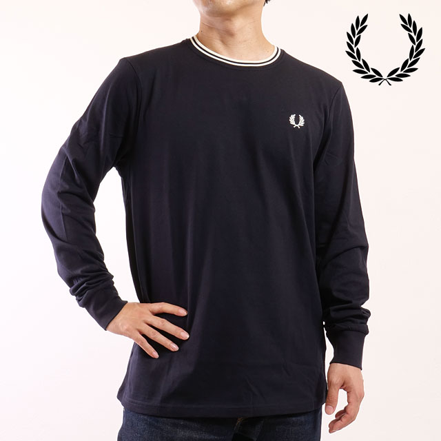 フレッドペリー FRED PERRY ロングスリーブ ツインティップドTシャツ [M9602-795 FW25] LS TWIN TIPPED T-SHIRT メンズ トップス カットソー 長袖 NAVY 正規取扱店