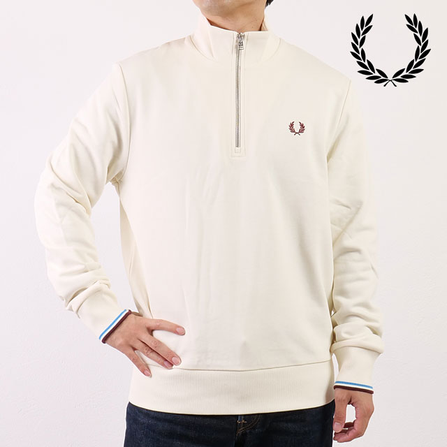 【SALE】フレッドペリー FRED PERRY メンズ ハーフジップ スウェットシャツ [M3574-Z46 FW25]　フレッド・ペリー FREDPERRY HALF ZIP SWEATSHIRT トップス トレーナー プルオーバー ECRU/COURTBLUE/OXBLOOD 正規取扱店【ts】