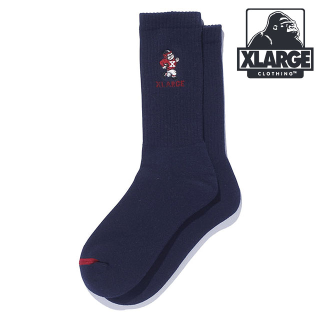 エクストララージ XLARGE フットボール ロゴソックス [101253054003 FW25] FOOTBALL LOGO SOCKS メンズ 靴下 クルーソックス NAVY 【メール便配送】