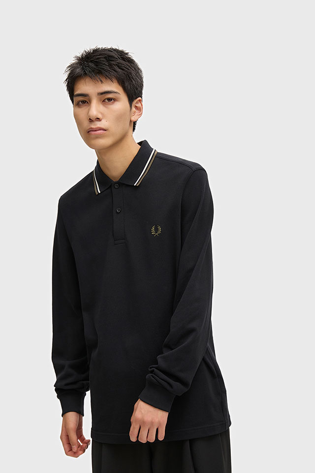 フレッドペリー FRED PERRY ロングスリーブ ツインティップド ポロシャツ [M3636-W54] LS TWIN TIPPED SHIRT メンズ トップス 長袖 鹿の子 BLACK/ECRU/LAUREL-GREEN 正規取扱店